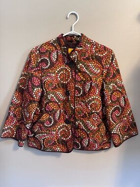 Ruby Rd. Mosaic Swirl Over Coat Woman’s Small 3/4 Sleeve Button Up